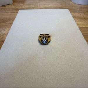 18k Gold Plated Tear Drop Bezel Chunky Ring with clear stone